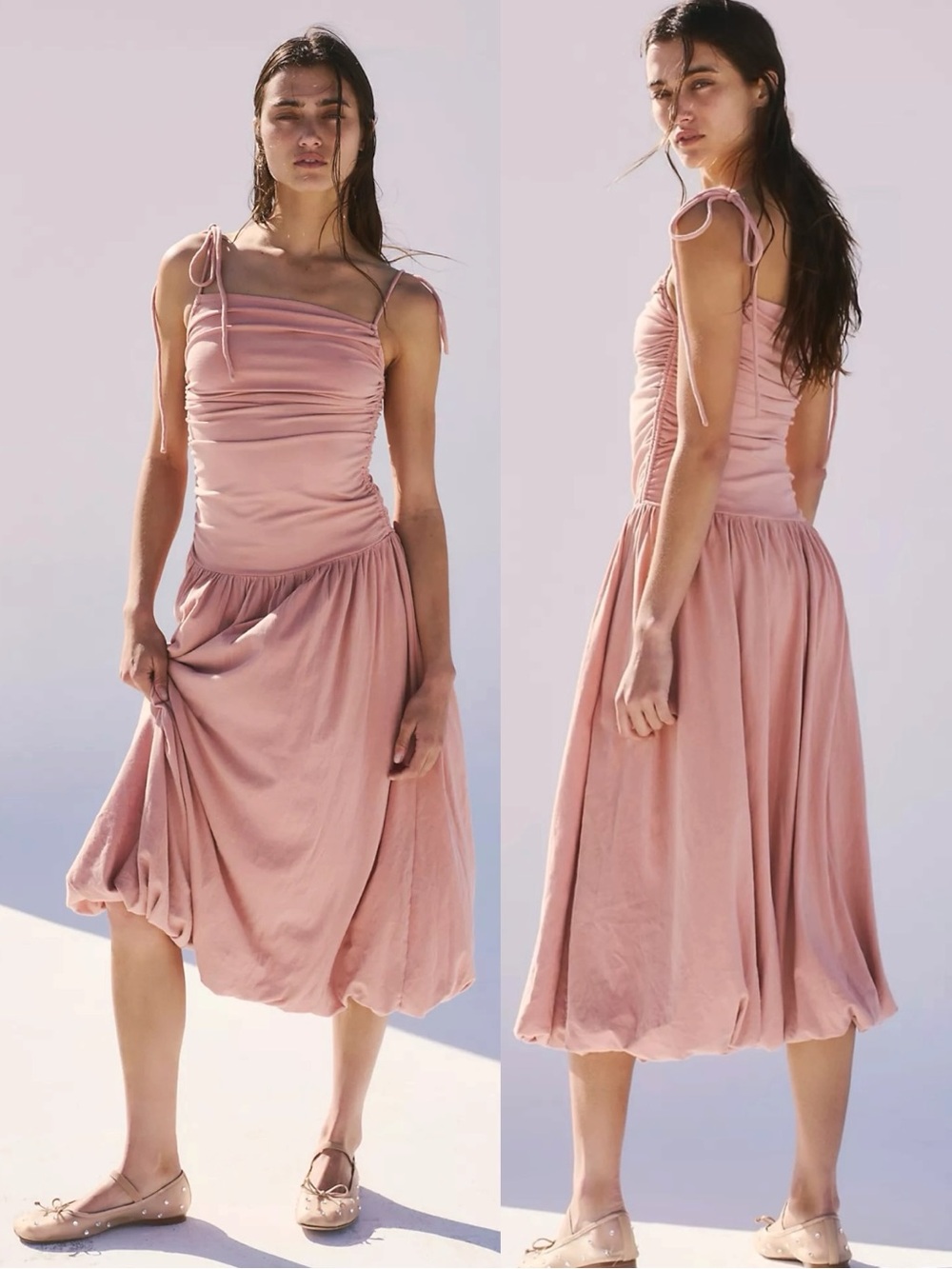Free People Bohemian Liza Drop Waist Midi Dress in Tuscany Taupe Size Medium NWT